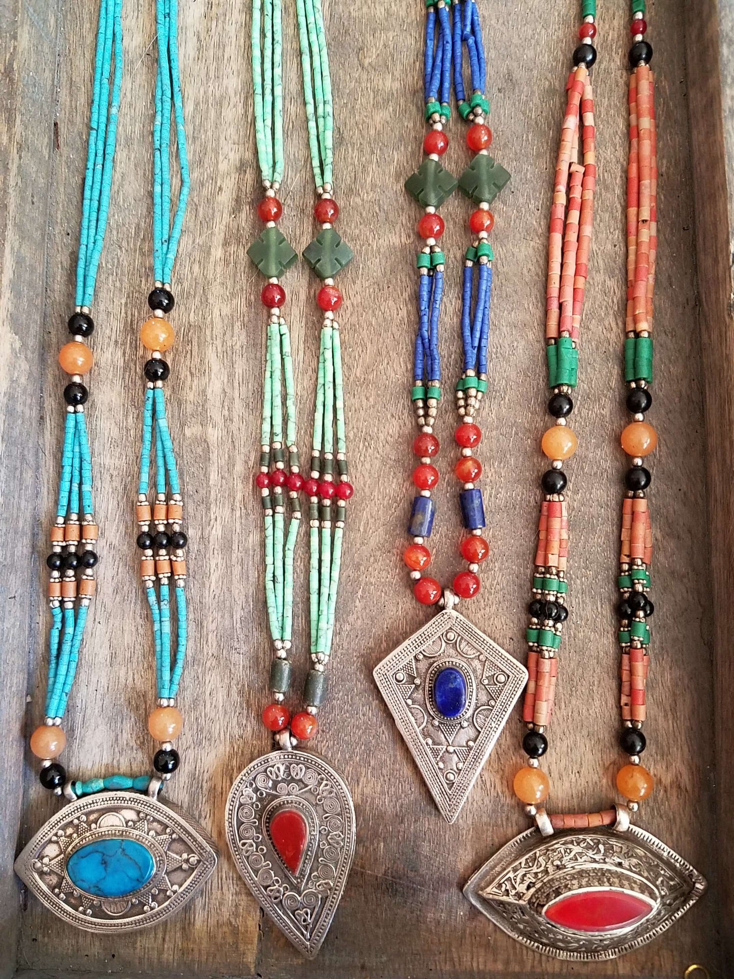 Tribal and Boho Style Jewelry - Colorful necklaces, earrings, bracelets and rings with creative gemstones and intricate metal work.  