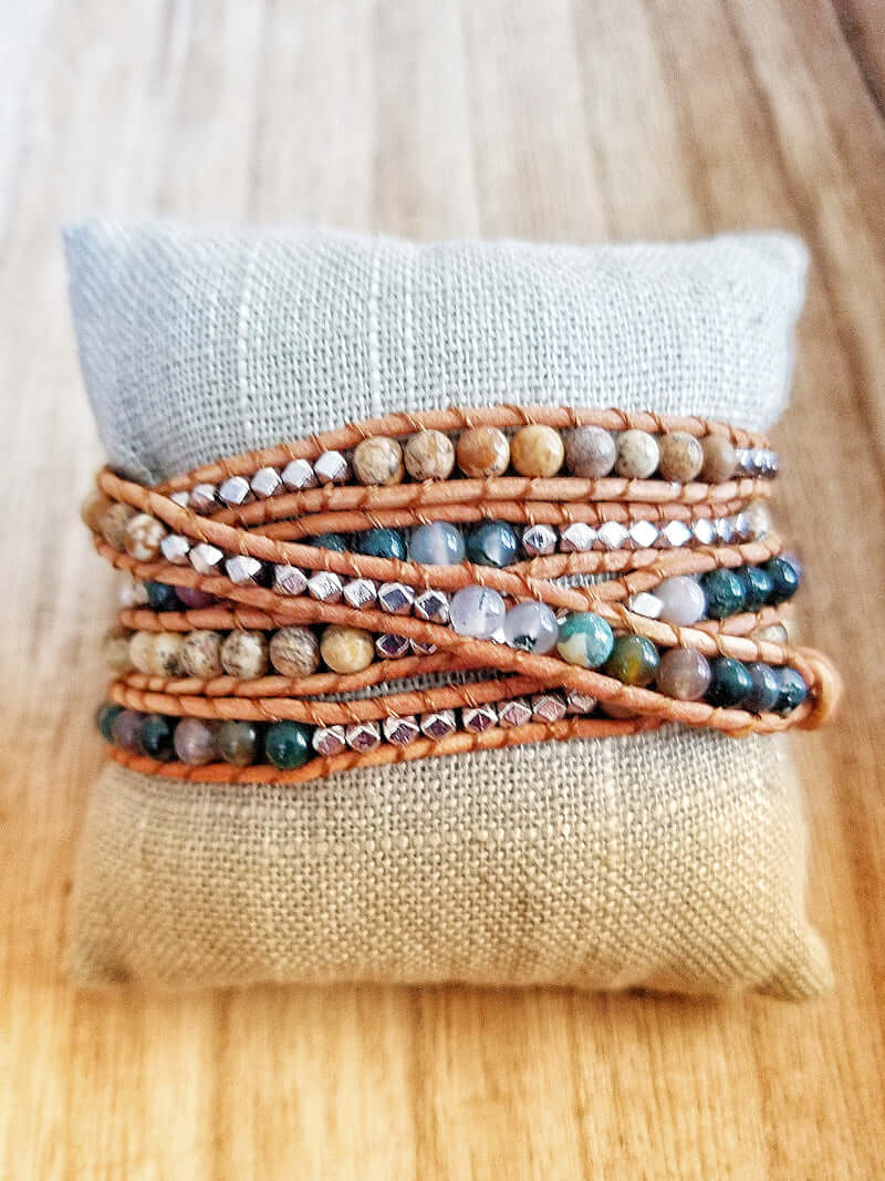 Wrap bracelets with gemstones, pearls and more.