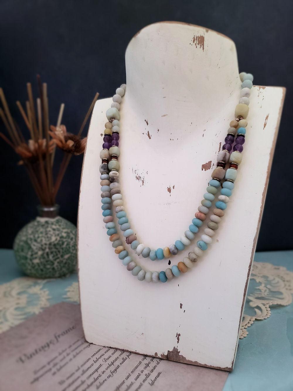 Double Strand Amazonite and Amethyst Necklace  Summer Indigo 