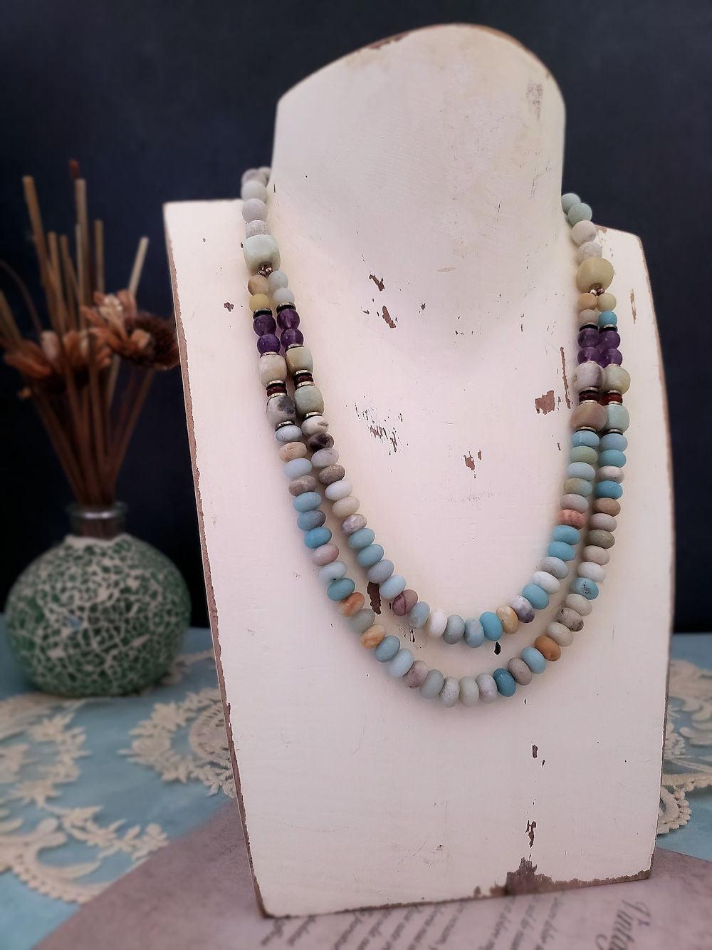 Double Strand Amazonite and Amethyst Necklace  Summer Indigo 