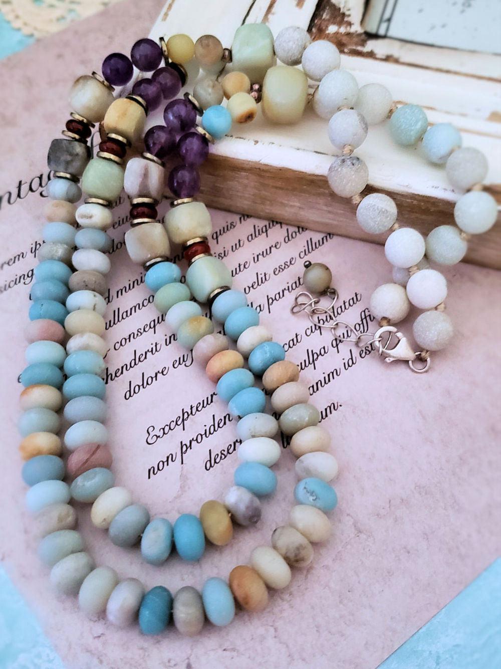 Double Strand Amazonite and Amethyst Necklace  Summer Indigo 