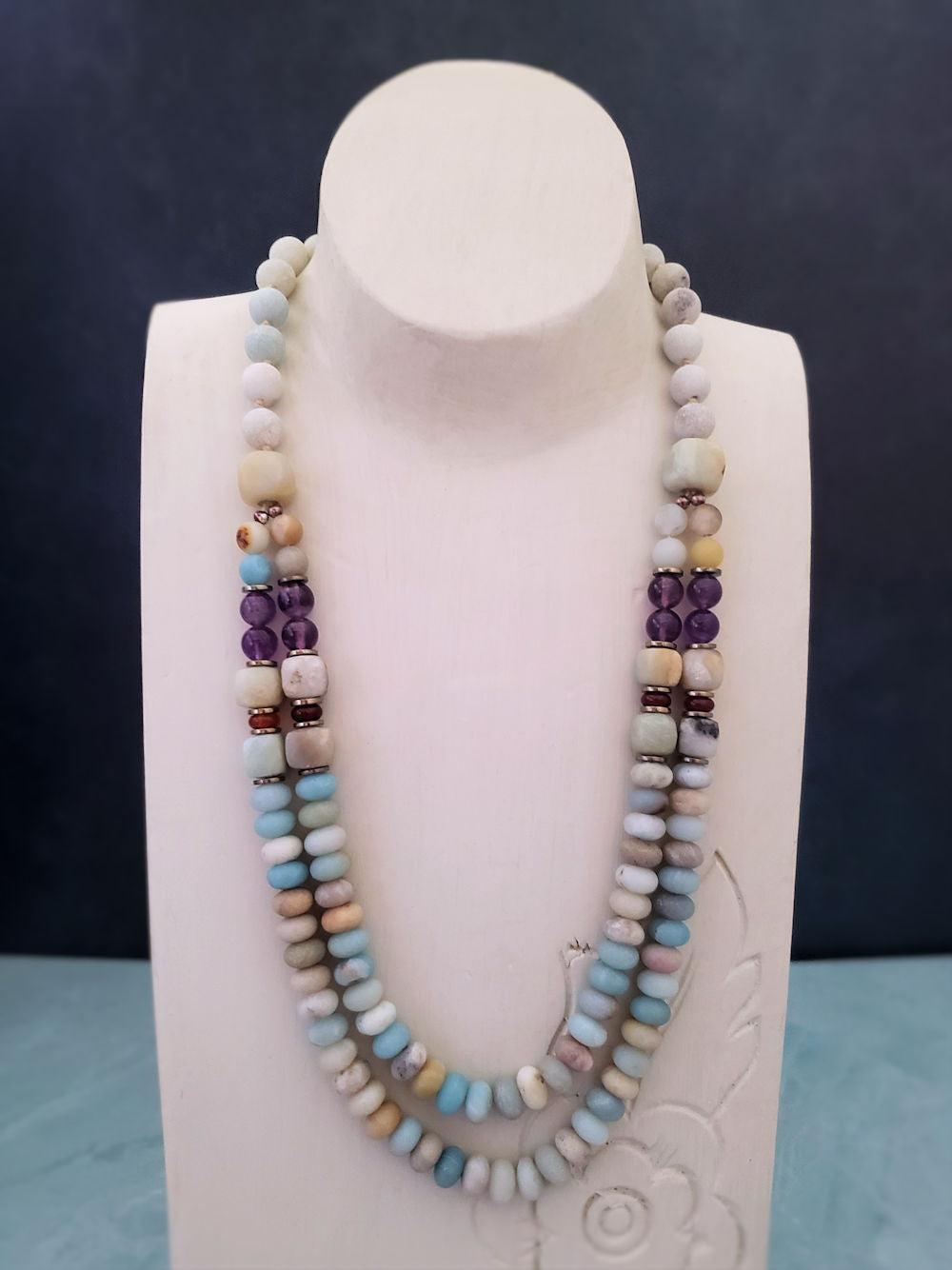 Double Strand Amazonite and Amethyst Necklace  Summer Indigo 