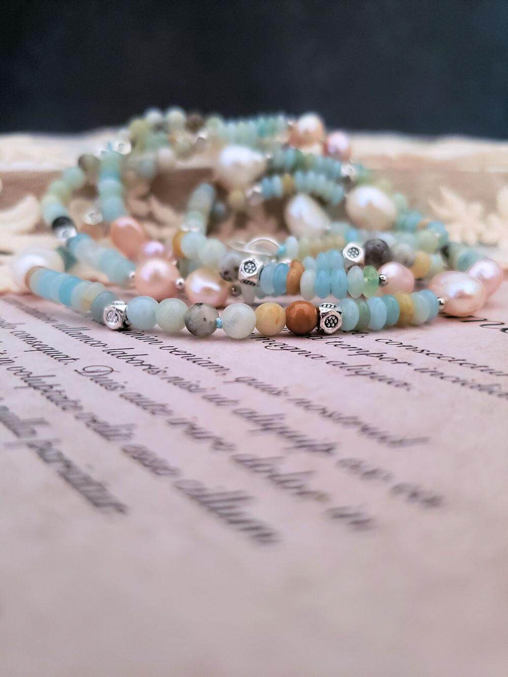 Amazonite and Pearl Necklace  Summer Indigo 