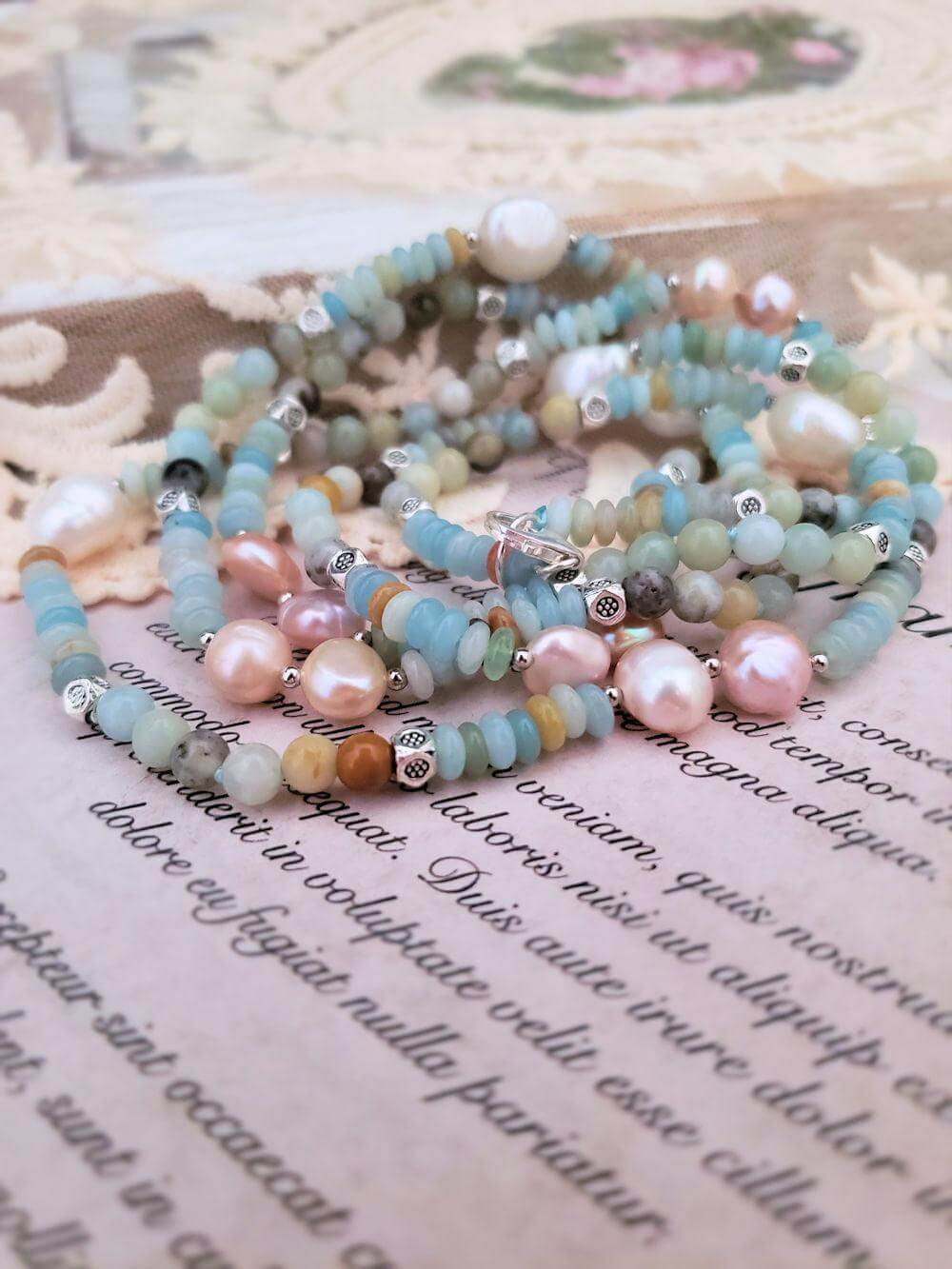 Amazonite and Pearl Necklace  Summer Indigo 