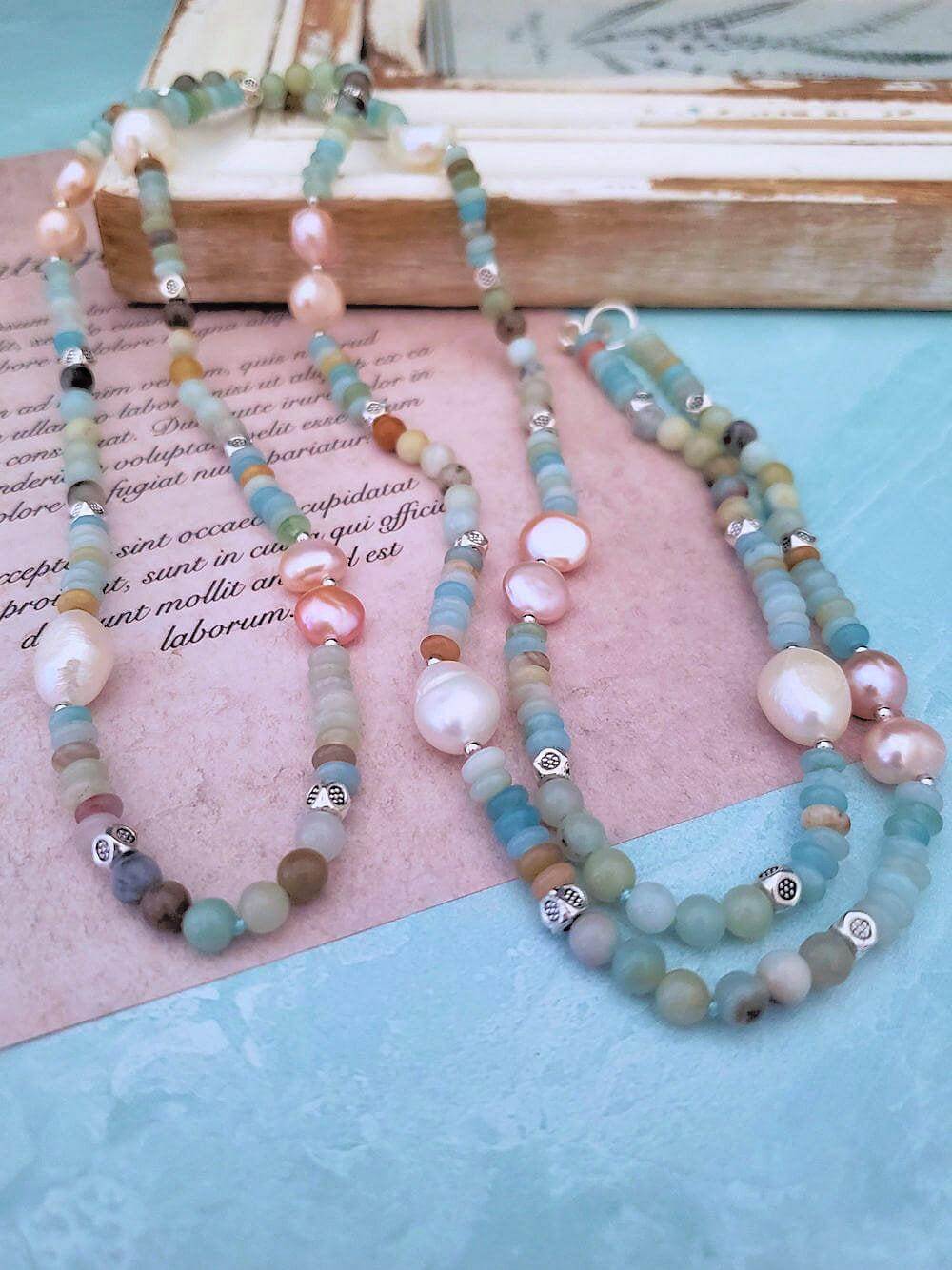 Amazonite and Pearl Necklace  Summer Indigo 