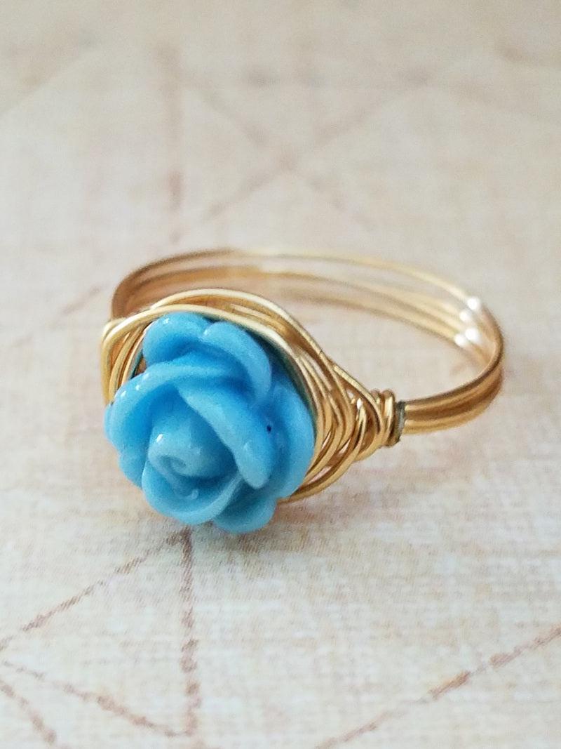 Dainty Rose Flower Ring - Made to order  Summer Indigo 