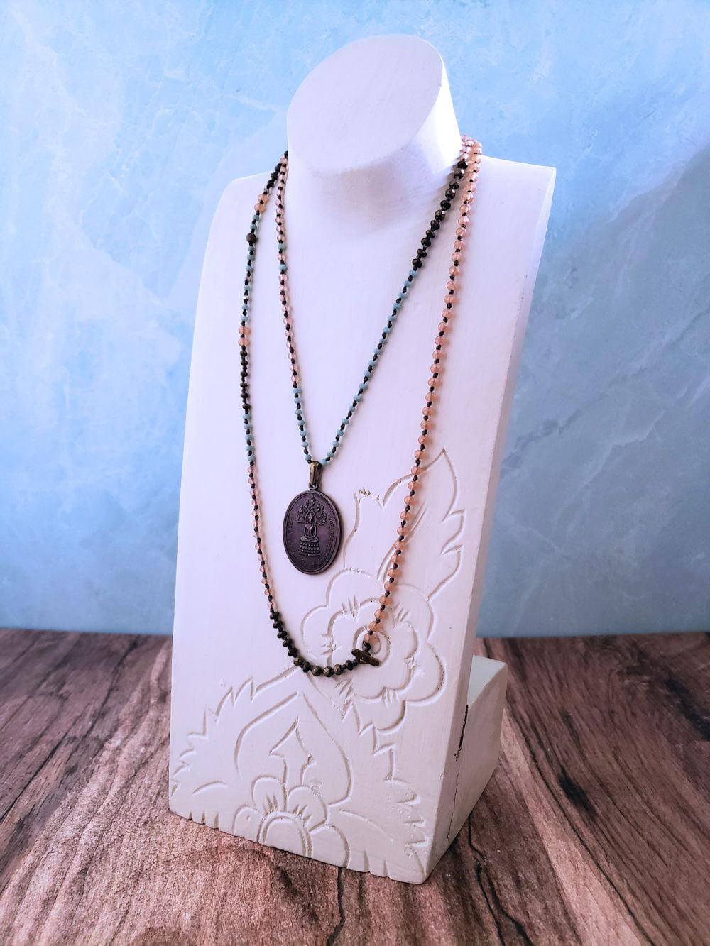 Antiqued Metal Buddha Pendant Necklace  Summer Indigo 