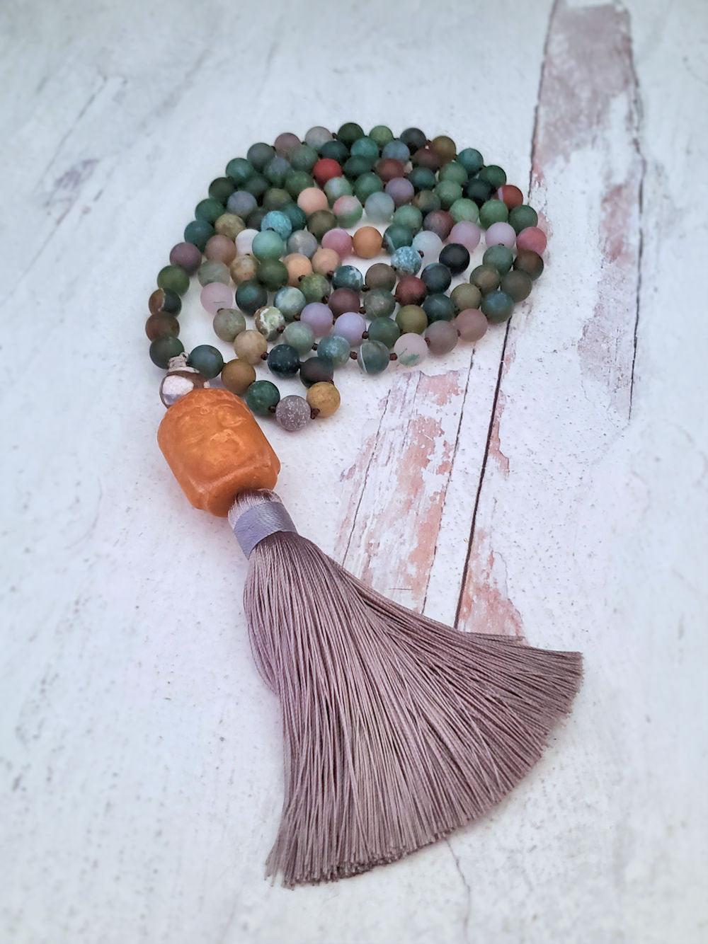 Jade Buddha Mala Necklace on India Agate