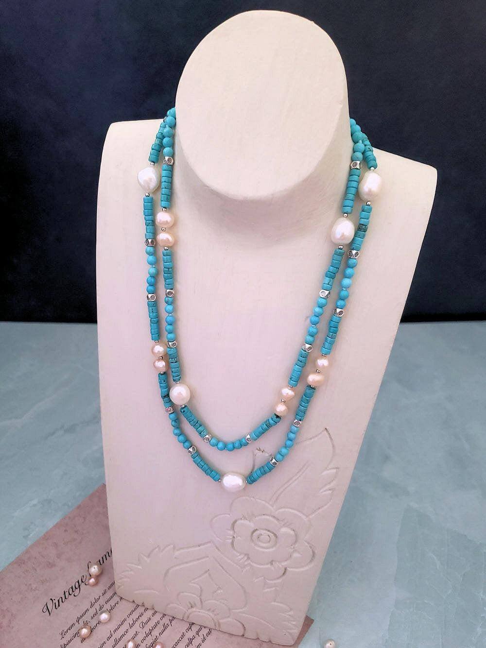 Magnesite and Pearl Necklace  Summer Indigo 