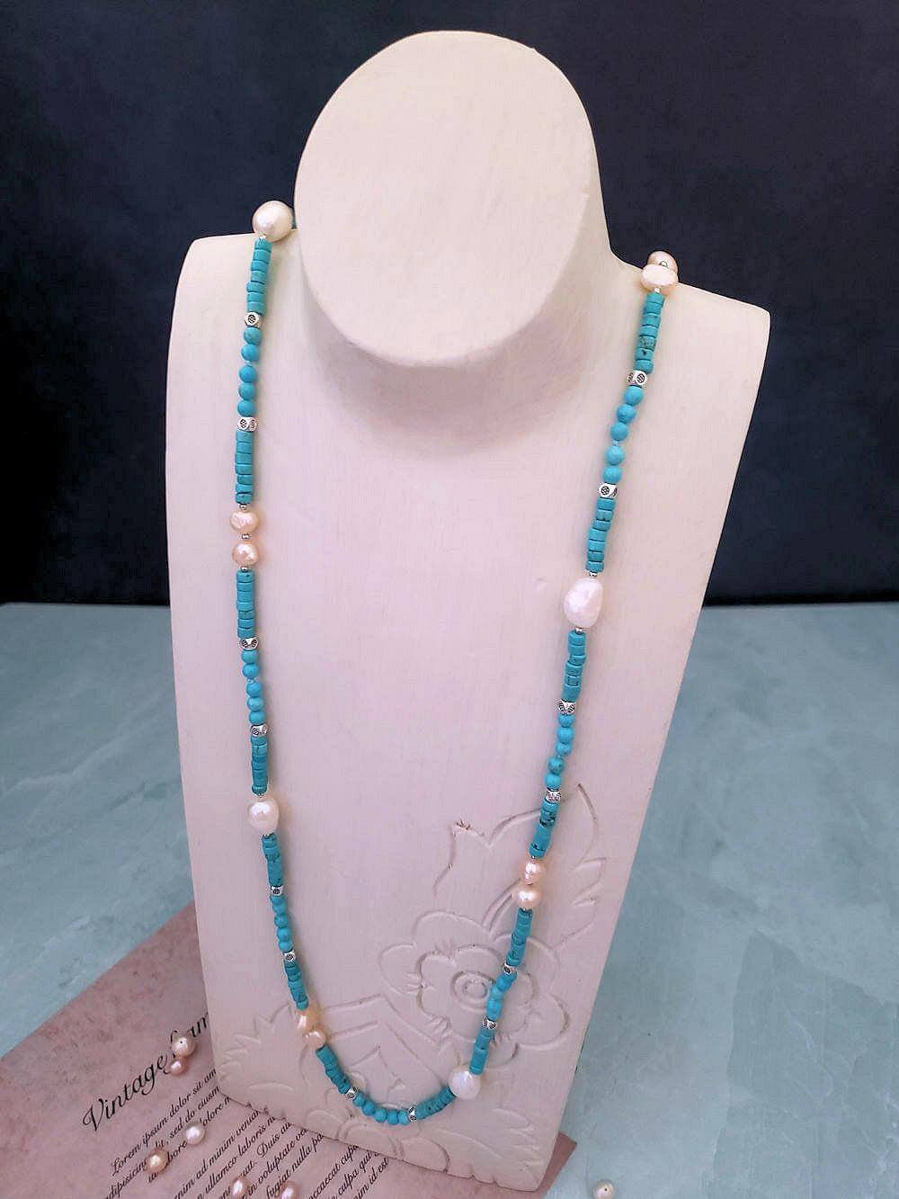 Magnesite and Pearl Necklace  Summer Indigo 