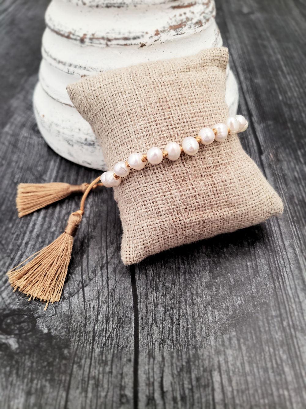 Pearl Bracelet with Tassels  Summer Indigo 