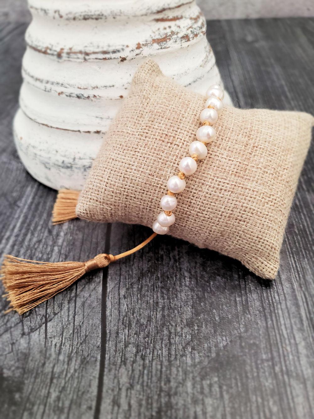 Pearl Bracelet with Tassels  Summer Indigo 