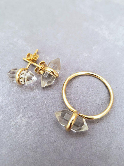 Crystal Point Earrings - Quartz - Gold or Silver  Summer Indigo 