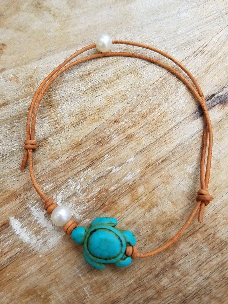 Beachy Turtle Leather Anklets or Bracelets - Summer Indigo 