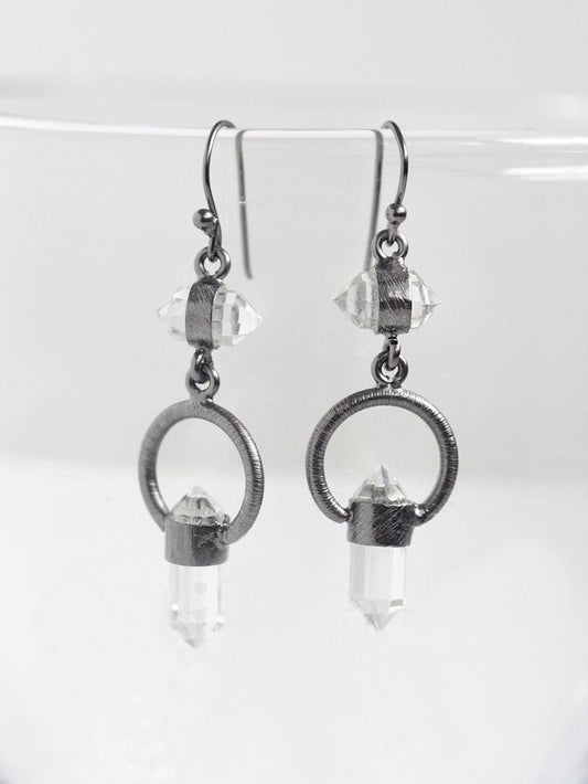 Crystal Point Earrings in Oxidized Silver  Summer Indigo 