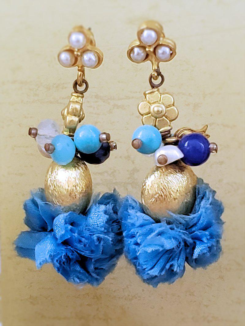Whimsical Earrings - Blue and Gold  Summer Indigo 