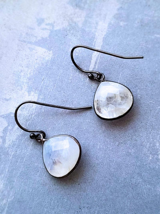 Moonstone Drop Earrings in Oxidized Silver  Summer Indigo 