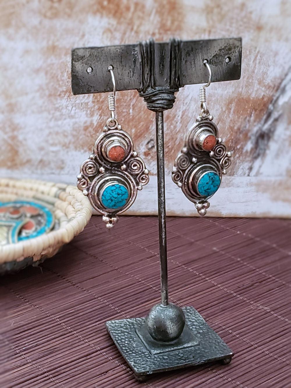 Turquoise Earrings with Coral Accent  Summer Indigo 