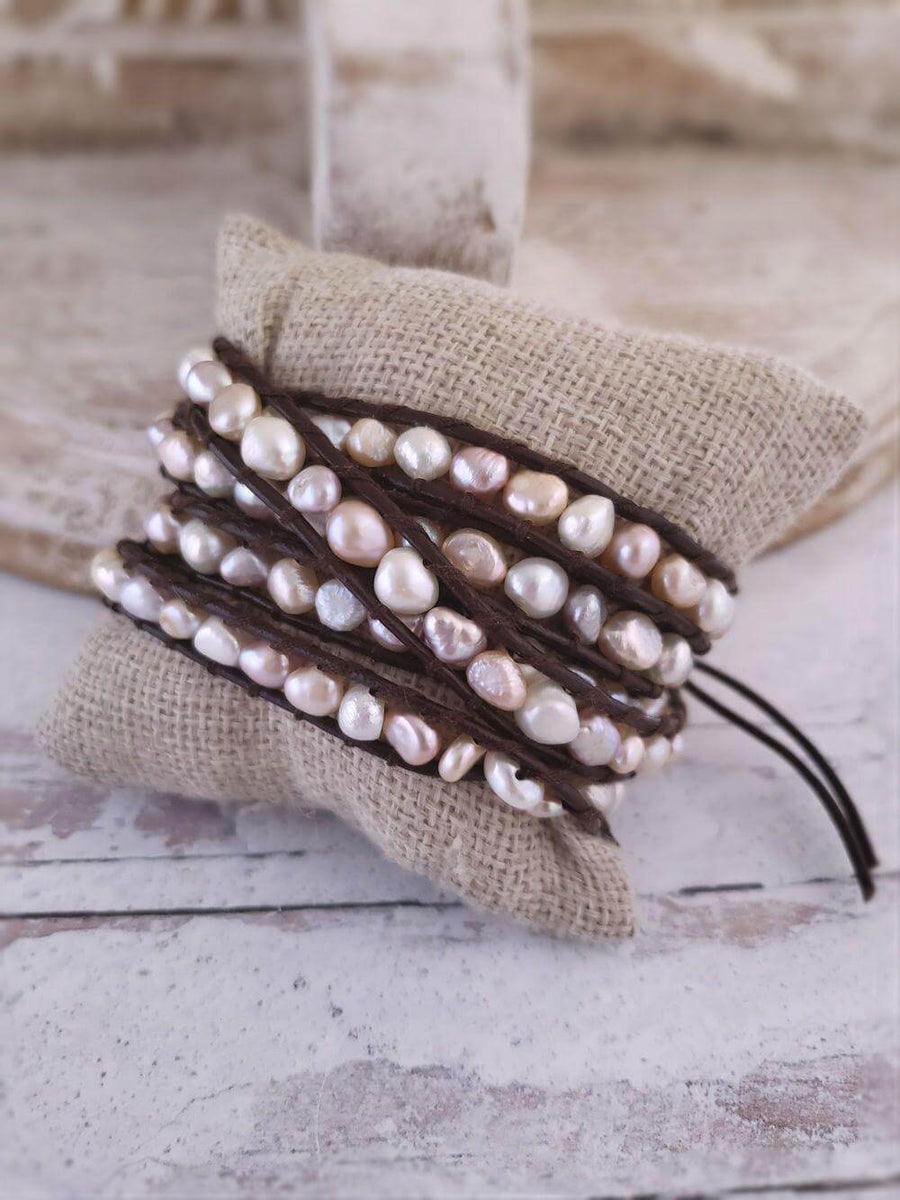 Freshwater Pearl Wrap Bracelet Multi or Peacock