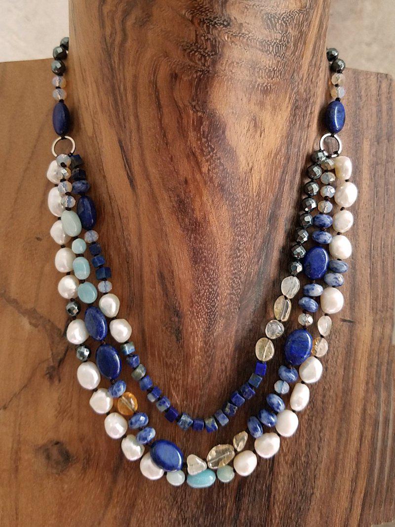 Lapis Pearl and Sodalite Necklace  Summer Indigo 