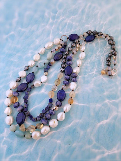Lapis Pearl and Sodalite Necklace  Summer Indigo 