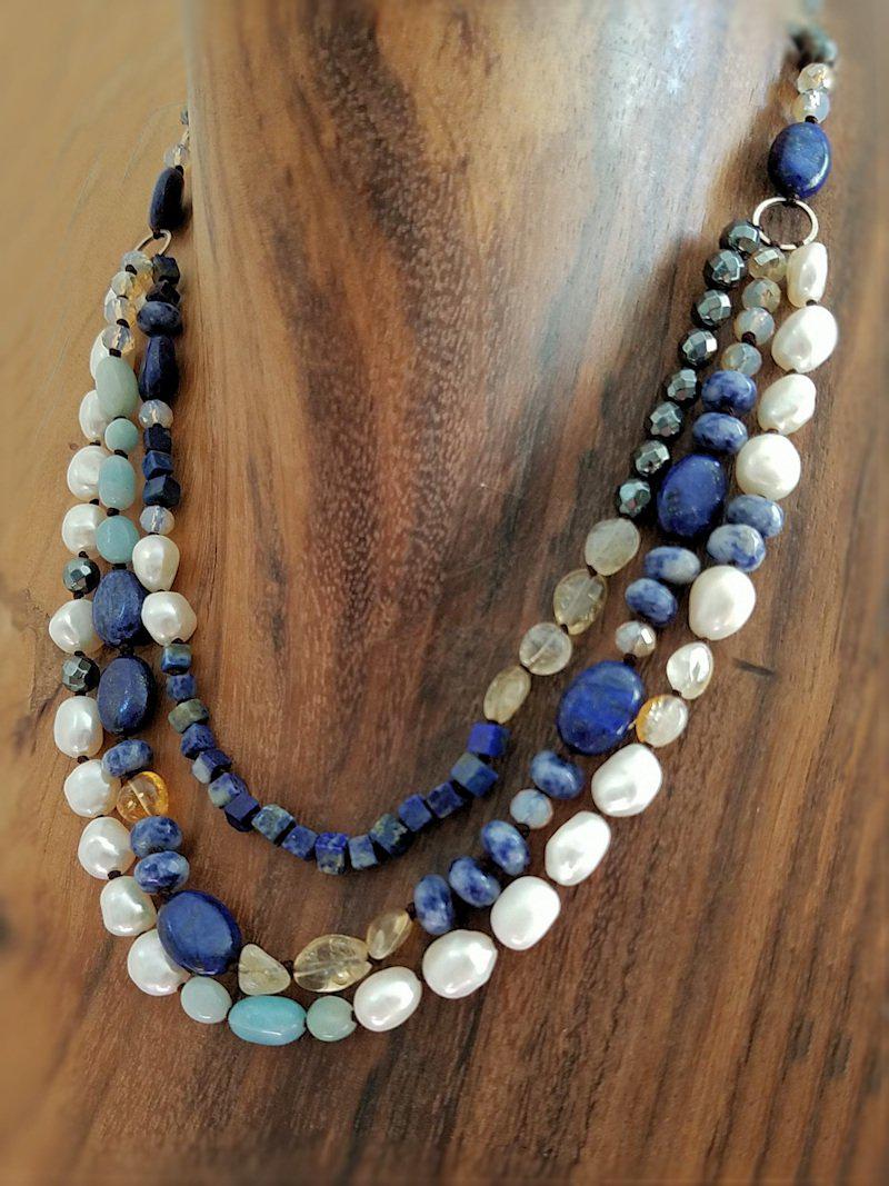 Lapis Pearl and Sodalite Necklace  Summer Indigo 