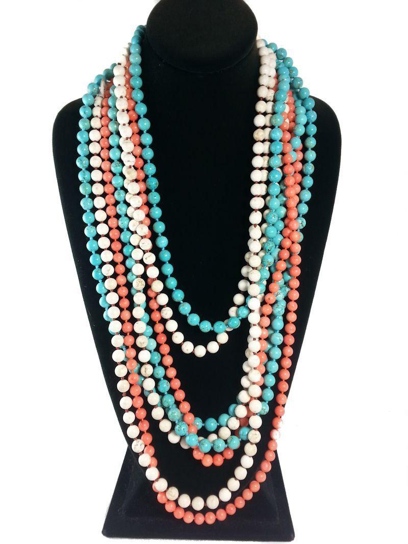 Gemstone Necklaces - Long knotted 8mm Summer Indigo