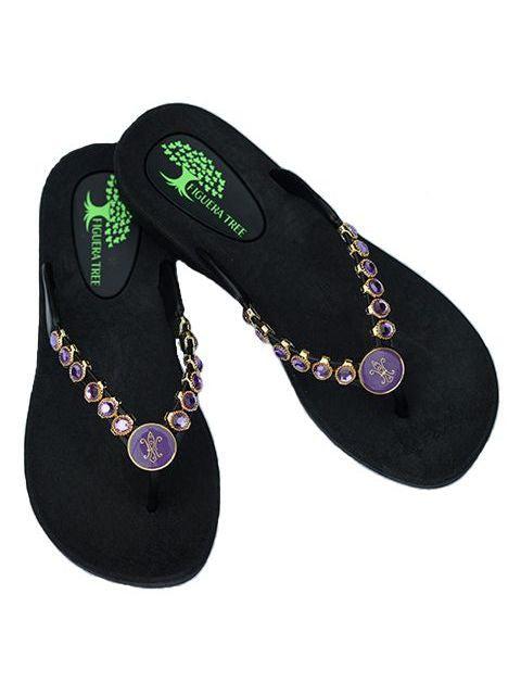 Purple & Gold Crystal Sandals w/ Fleur De Lys  Summer Indigo 
