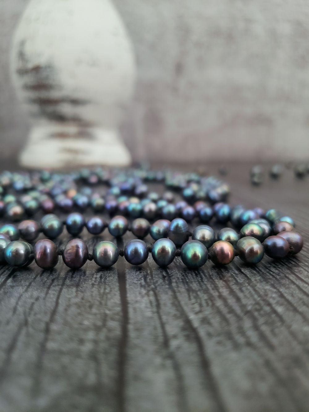 Peacock Pearl Necklace - Infinity Style - Rounds  Summer Indigo 