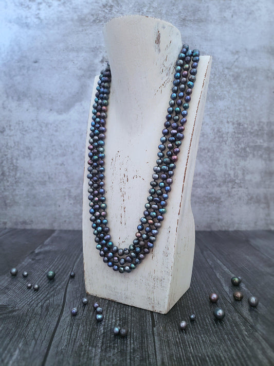 Peacock Pearl Necklace - Infinity Style - Rounds  Summer Indigo 