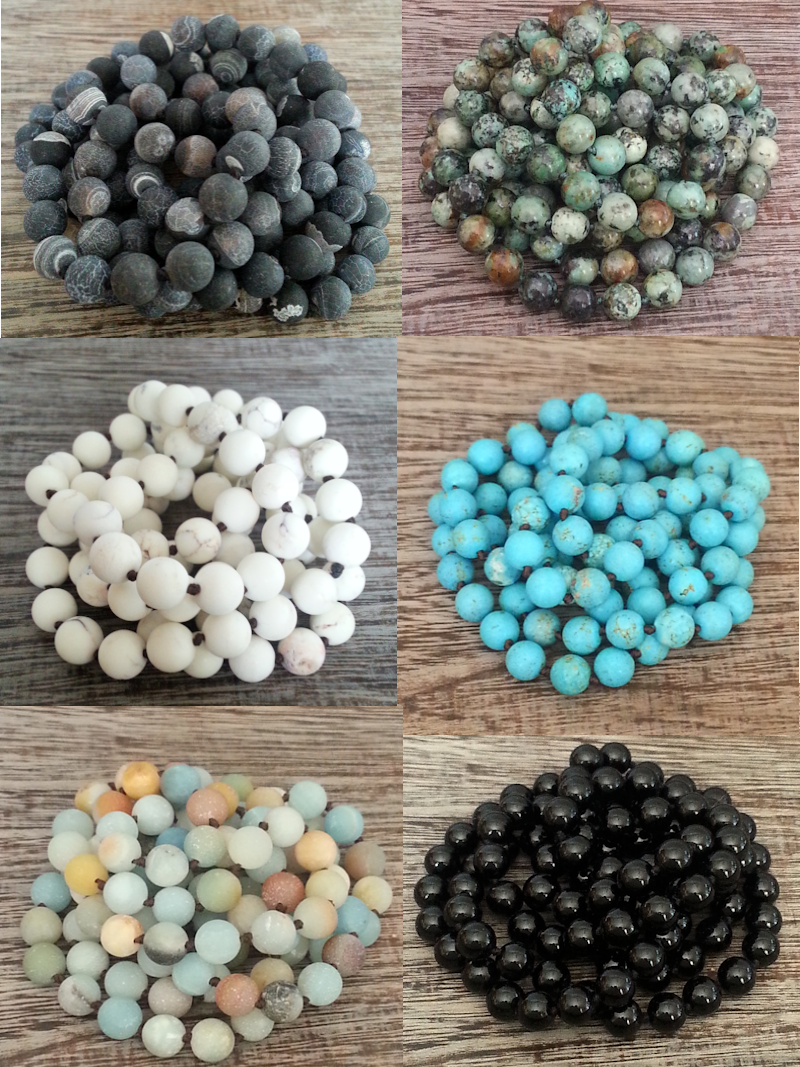 Gemstone Necklaces - Long knotted 8mm Summer Indigo