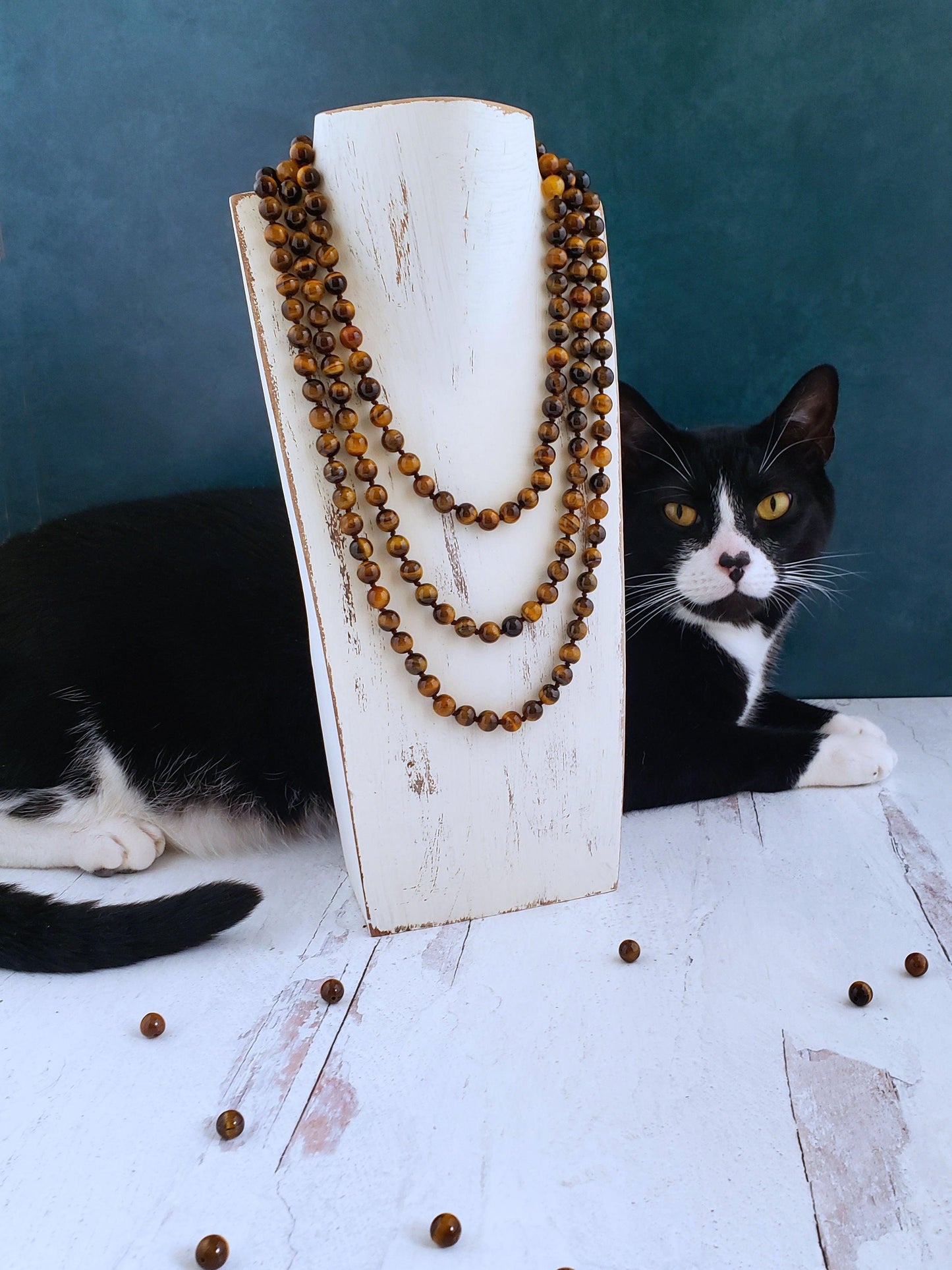 Gemstone Necklaces - Long knotted 8mm Summer Indigo