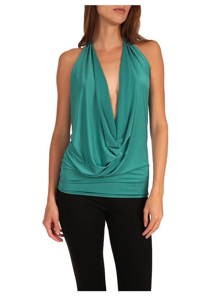 Deep V Halter Top - Jade - Royal Blue - Coral - Summer Indigo 