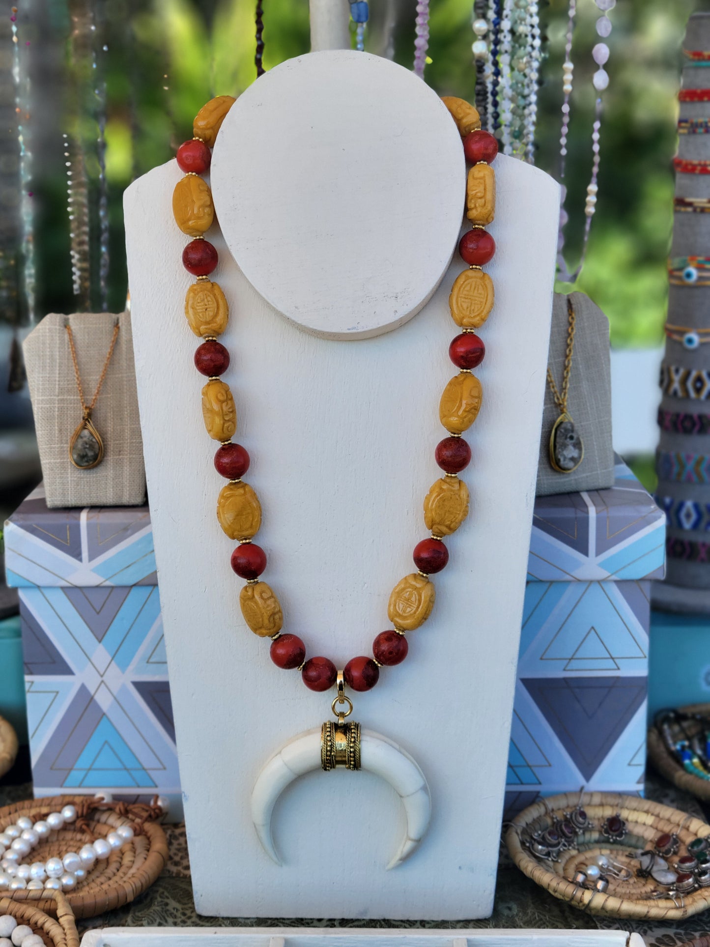 Yellow Jade & Sponge Coral Convertible Necklace