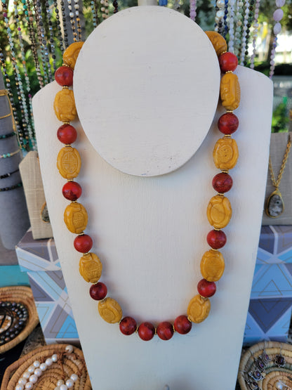 Yellow Jade & Sponge Coral Convertible Necklace