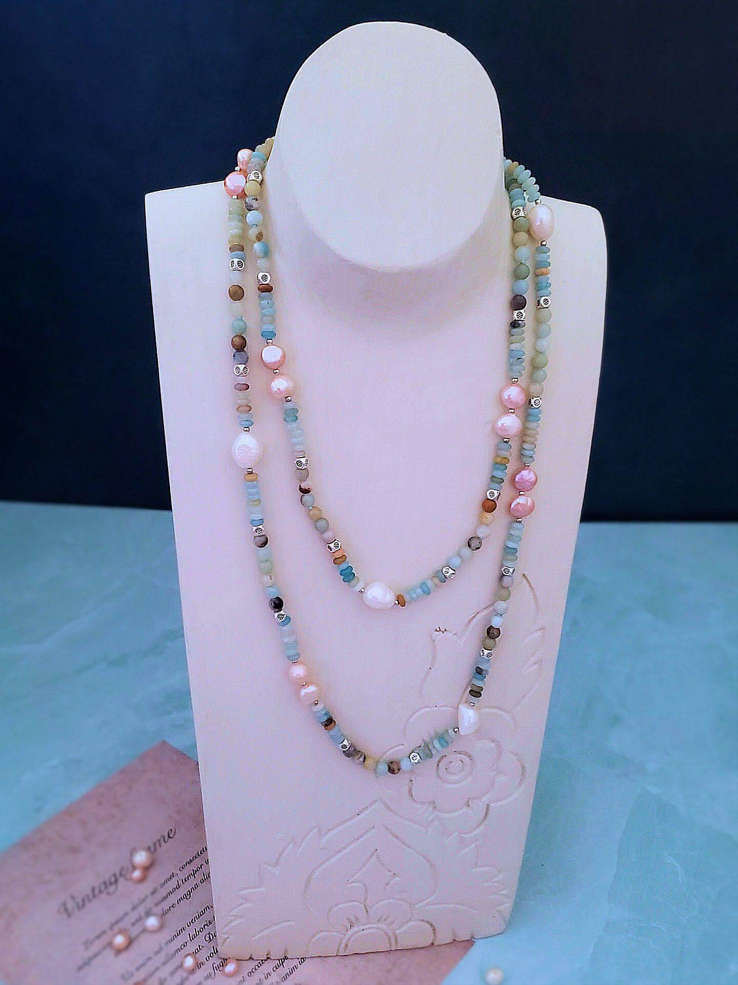 Amazonite and Pearl Necklace  Summer Indigo 