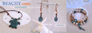 Beachy Vibes Jewelry - Mykonos Collection - Greek Patina Metal, leather & pearls.