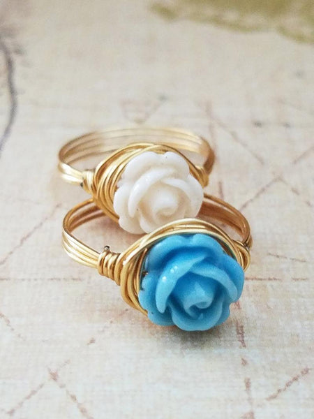 Dainty Rose Flower Ring - Made to order - Summer Indigo 