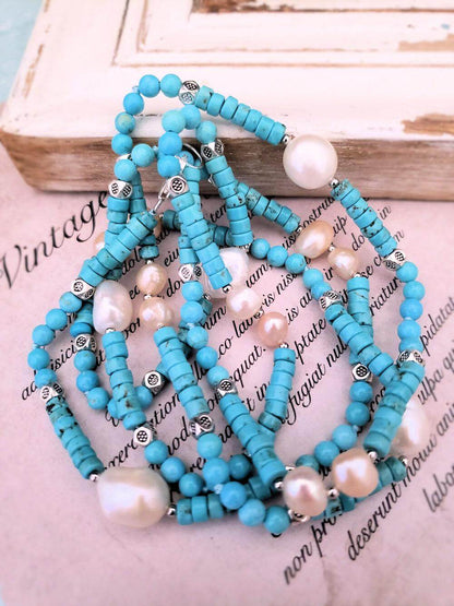 Magnesite and Pearl Necklace with Silver Accents