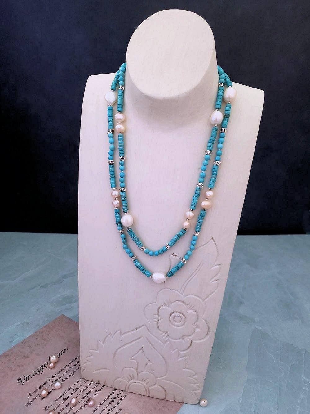 Magnesite and Pearl Necklace with Silver Accents