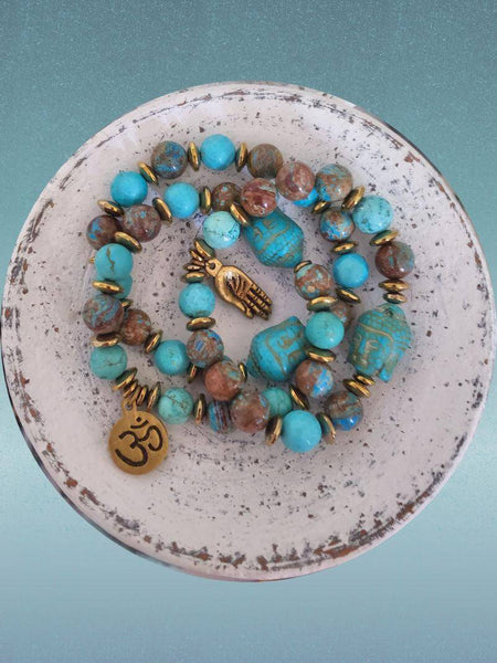 Buddha Bracelets - Magnesite & Ocean Jasper - Summer Indigo 