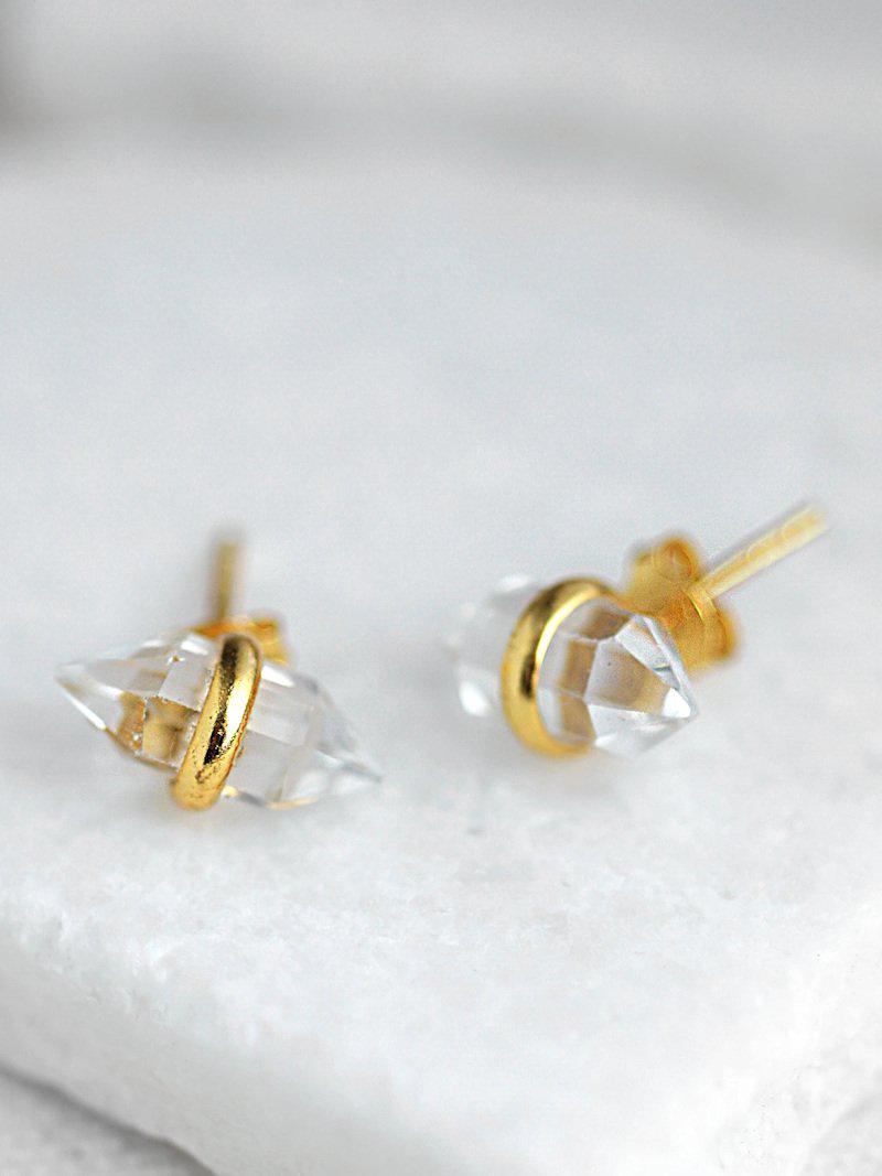 Golden Crystal Point Earrings - Clear Quartz - Summer Indigo 