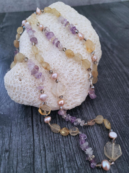 Citrine and Amethyst Neckalce with Pearl Accents