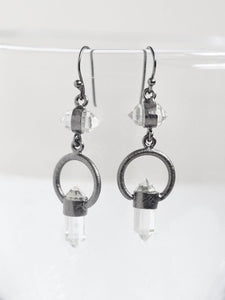 Crystal Point Earrings in Oxidized Silver