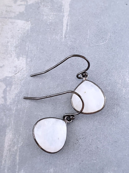 Moonstone Drop Earrings in Oxidized Silver - Summer Indigo 