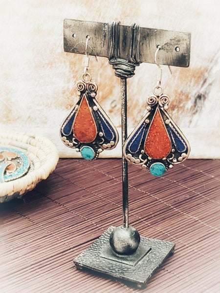 Turquoise and Coral Tribal Earrings - Summer Indigo 