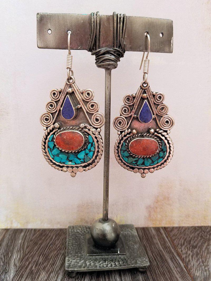 Lapis Coral and Turquoise Inlay Earrings - Summer Indigo 