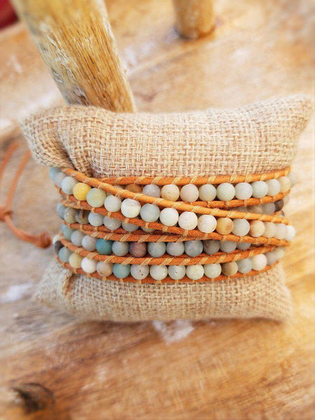 Leather Wrap Bracelet - Amazonite - Summer Indigo 