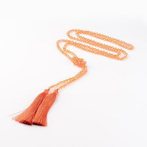 Lariat Necklace w. Tassel & Crystals - Summer Indigo 