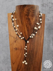 3-Way Leather and Pearl Necklace - Summer Indigo 
